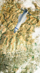 The GBU-57 MOP (Massive Ordnance Penetrator) is a precision-guided, bunker buster bomb, above the skies of Tehran, Iran. The missions are reaching and destroying deep underground bunkers. 3d rendering