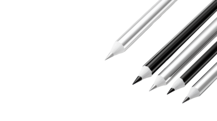 Black and White Pencils with Erasers on Transparent Background