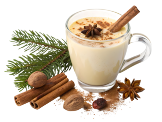 hot chocolate with cinnamon sticks isolated on white background
