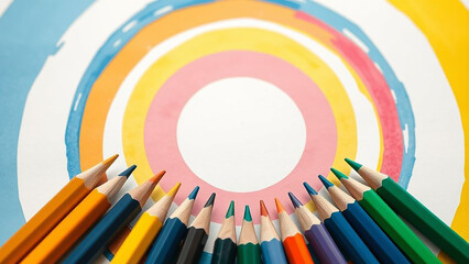 A vibrant spectrum of colorful wooden pencils, perfect for school art and drawing, neatly arranged on a clean white background
