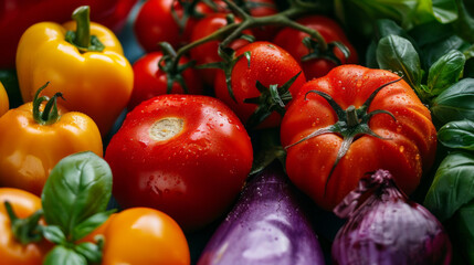 Fresh colorful vegetables in artistic arrangement, celebrating natural vibrancy and healthy living.