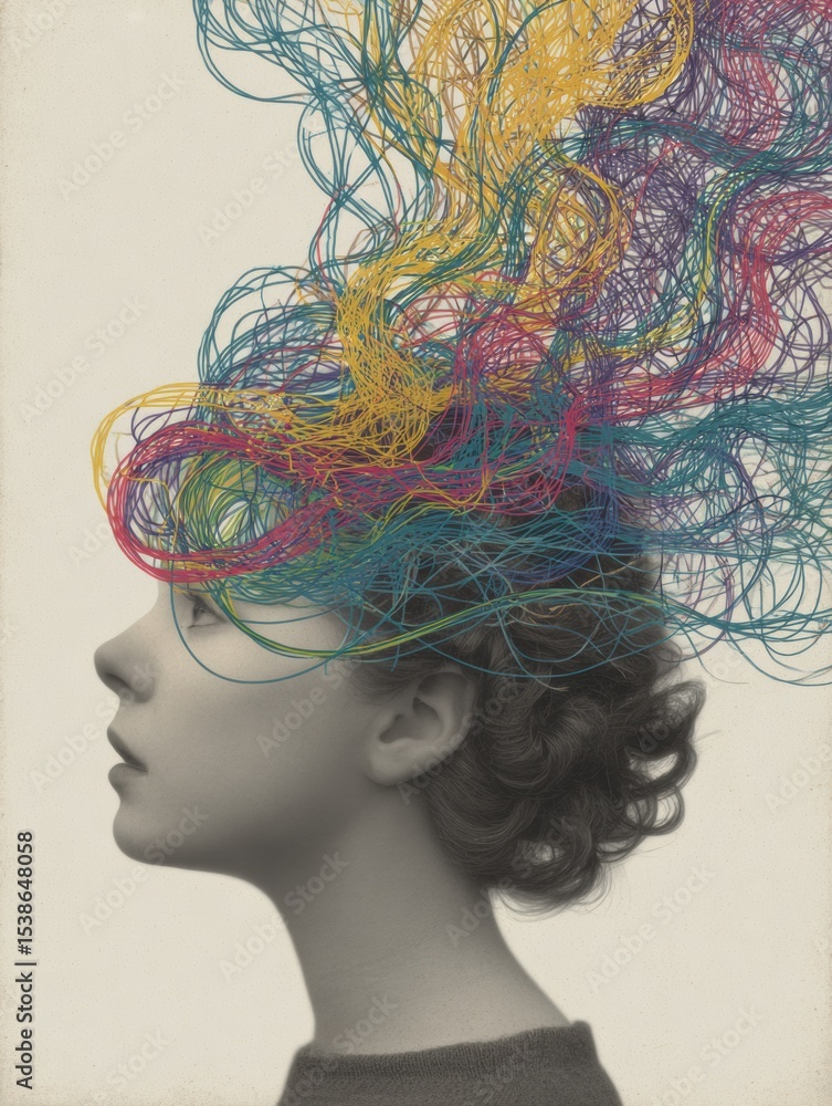 Aufkleber Tangled Thoughts Transforming Into Serene Lines in a Creative Visual Metaphor