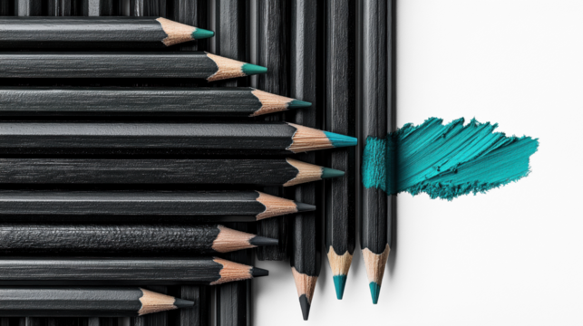Black and Teal Pencils on Transparent Background