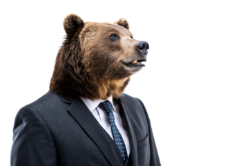 Bear in a business suit posing with a confident expression