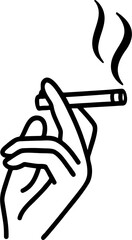 vector line art illustration of hand holding cigarette, isolated on white