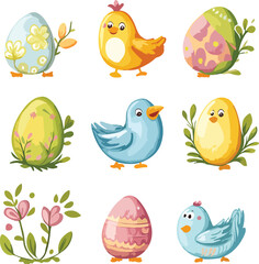 Fototapeta premium set of easter eggs and birds