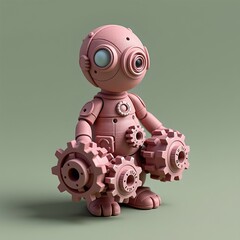 faceless 3d clay figure, encrypting gears with code strings, data protection theme, isometric angle