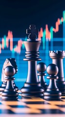 Chess pieces strategy, market graph background