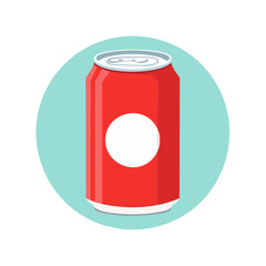 A refreshing soda can with a vibrant red and white design set against a light blue background. A drink for refreshment!