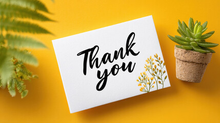 A luxurious card design with the text 'Thank you' on a bright, simple pastel background