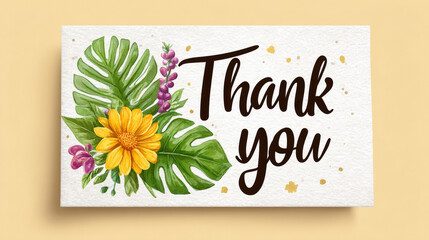 A luxurious card design with the text 'Thank you' on a bright, simple pastel background