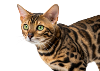 Bengal cat with striking green eyes and unique markings