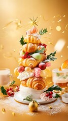 Obraz premium Croissant Christmas tree dessert studio shot, festive background