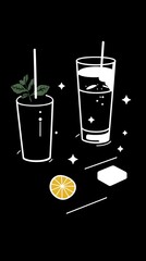 Mojito, soda, bar,  night, menu, minimalist, drinks, design, illustration, graphic