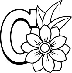 Alphabet C coloring page with the flower, C letter digital outline floral, ABC coloring page