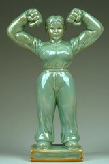Vintage Ceramic Statue of a Strong Woman Flexing