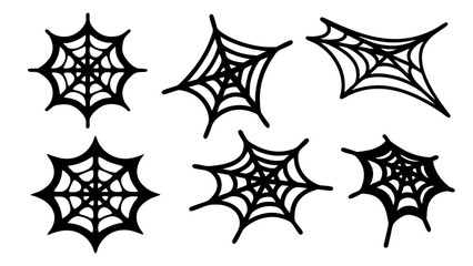 Spiderweb varieties set. Black mesh patterns with halloween party ornament.