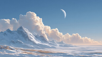 A space probe approaching a distant, icy exoplanet, with geysers erupting from its surface