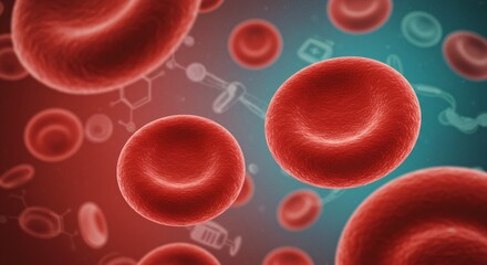Close up view of red blood cells flowing through a vein or artery. Medical science concept. Health and disease illustration for biology.