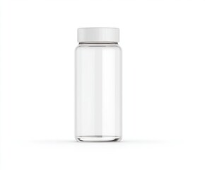 Empty transparent bottle with a white cap on a white background