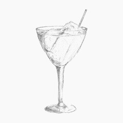 Hand drawn vector illustration of Italian style cocktail, drink with retro pop art stipple texture. Noisy gritty dot halftone effect, vintage ink sketch for classic cafe.