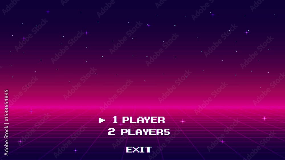 Poster start new game play .synthwave wireframe net illustration. pixel art .8 bit game. retro game. for ga