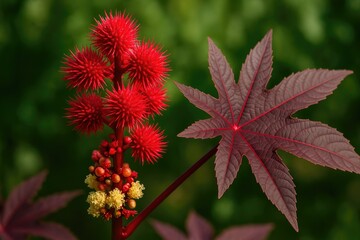 Detailed view of a ricinus plant showcasing its toxic properties