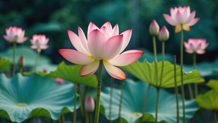 Obraz premium Detailed shot of a lotus flower with soft background focus