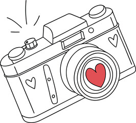 Art & Charming camera design featuring a heart lens perfect for branding projects logos and adorable website icons