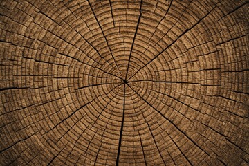 Fototapeta premium Detailed close-up of a tree trunk cross-section highlighting growth rings and wood texture