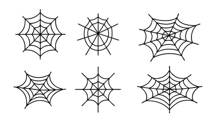 Spiderweb varieties set. Black mesh patterns with halloween party ornament.