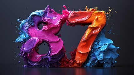 Colorful paint splashes forming the numbers 87