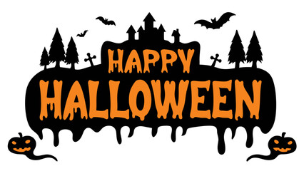 Happy Halloween typography with flying bats vector.