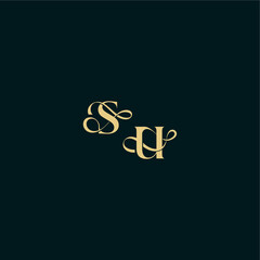 bold concept design elegant and curvy style monogram SU wedding logo initial letter