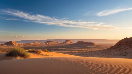 Naklejka premium Desert landscape background showcasing arid terrain and natural scenery.