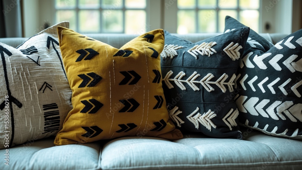 Poster colourful pillows with distinct patterns