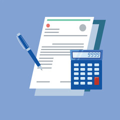 Calculator, Document, and Pen, Accounting or Finance Illustration