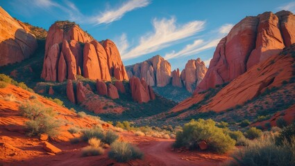 Desert landscape at sunset, located at Lake Mead National Recreation Area near Las Vegas, Nevada, USA
