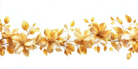 Golden floral decoration design with leaves on a white background for elegant backgrounds or festive occasions