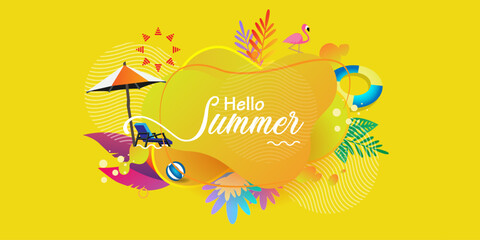summer background, summer vacation concept, summer sale banner, poster design. for banners, cards, flyers, social media wallpapers, etc. Vector illustration
