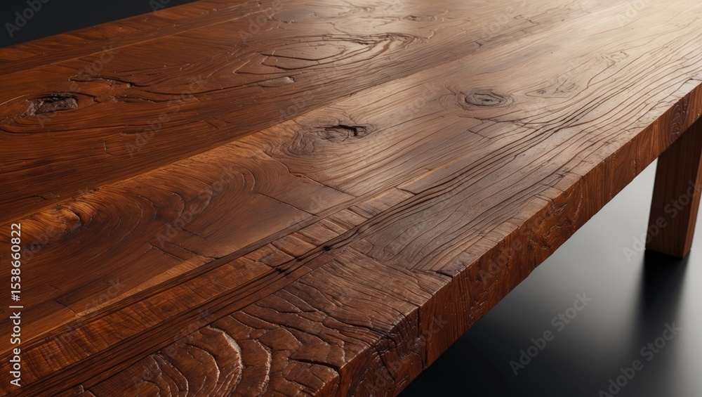 Poster empty wooden table corner viewed from above or a high angle on a background with no distractions, in