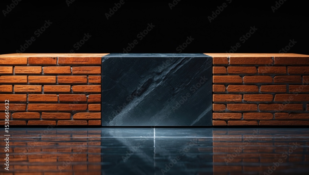 Poster empty brick table isolated on black background displaying a blank surface.