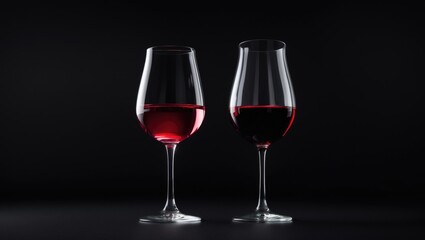 Empty transparent wine glasses displayed on a black background
