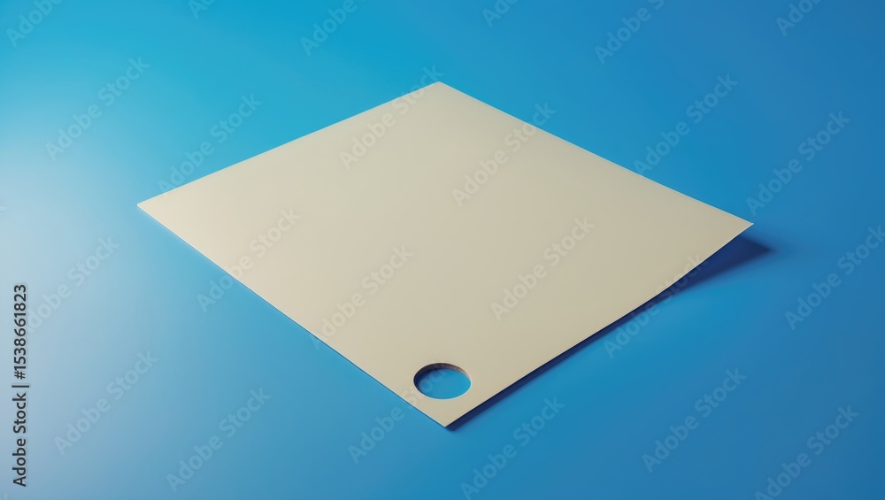 Poster empty white sheet pinned with a button against a blue background. design layout.