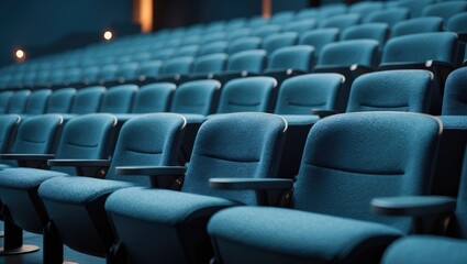 Naklejka premium Vacant theater seats awaiting audience in a movie theater. Vertical