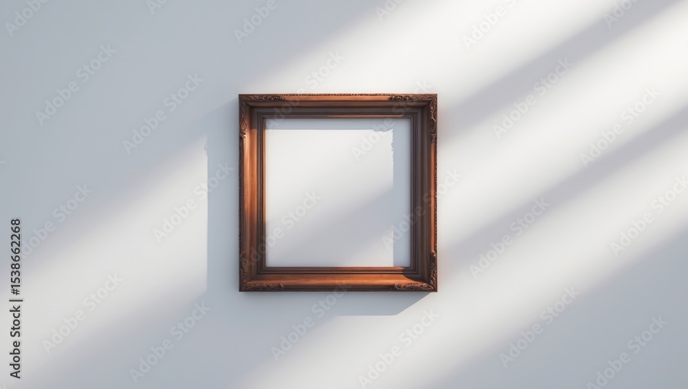 Poster empty picture frame on white wall background with ample copy space.