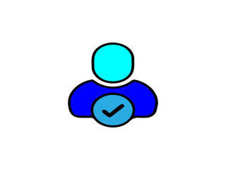 The image shows a stylized icon of a user profile represented by a simplistic human figure. The figure has a cyan-colored head and a dark blue body.