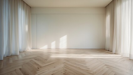 Spacious minimal empty room featuring a beige wall
