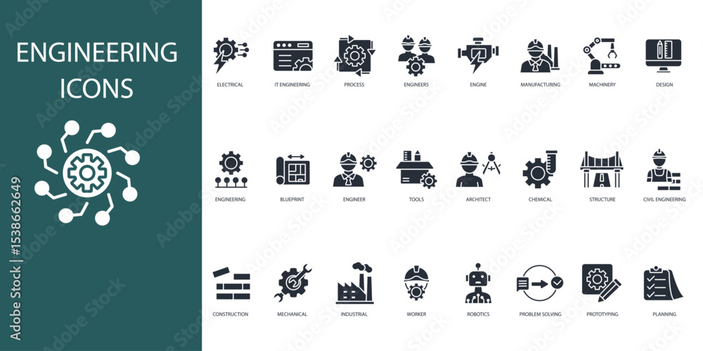 Poster engineering icon set.vector.editable stroke.linear style sign for use web design,logo.symbol illustr