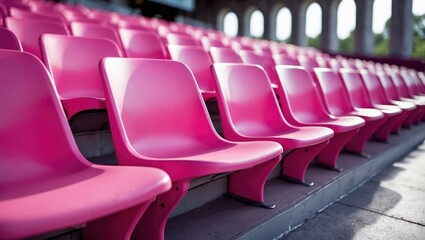 Empty red seats in a football stadium.